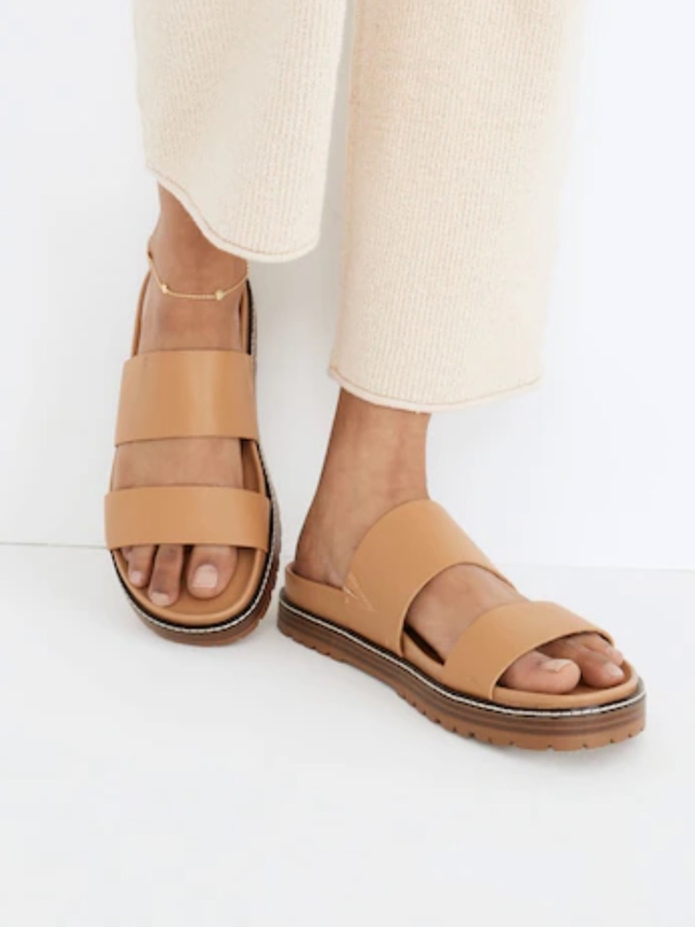 Madewell The Charley Double-Strap Leather Sandals in Desert Camel